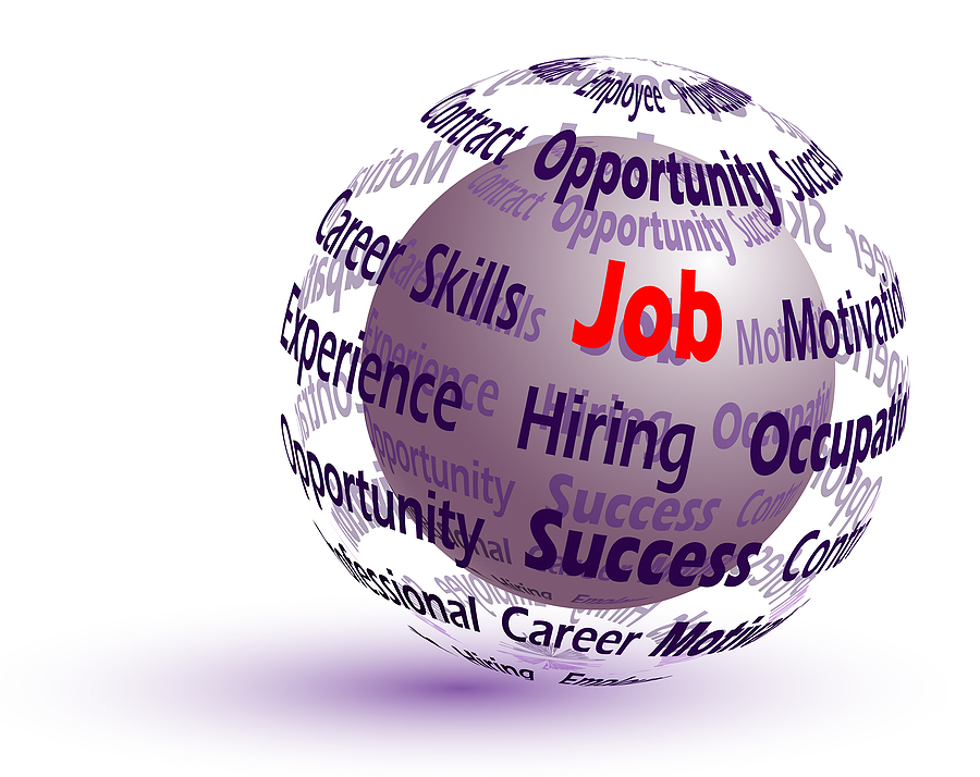Sphere icon covered in words like job, hiring, experience, success, opportunity